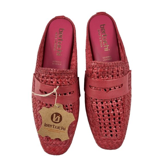 Bertuchi Genuine Leather Slip-On Mules Flats Loafers Woven Dark Pink Size 38 - Picture 3 of 16